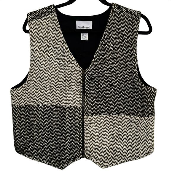 Westbound Casual Black & White Herringbone Full Zip Vest Waistcoat - Picture 1 of 6